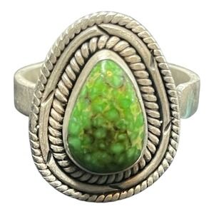 Southwestern Sterling Silver Sonoran Gold Turquoise Adjustable Ring Size 6–12